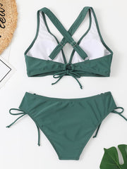 Sexy Split Pure Color Strap Bikini Swimsuit