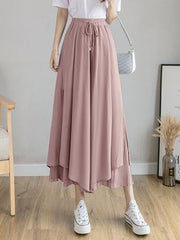 Urban Drawstring High-Waisted Wide Leg Chiffon Pants