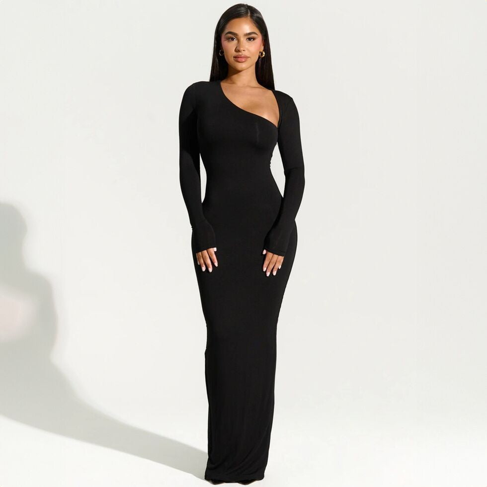 Asymmetrical Neck Slit Maxi Dress