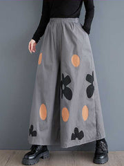 Elasticity Flower Print Pockets Loose Wide Leg Pants Culotte