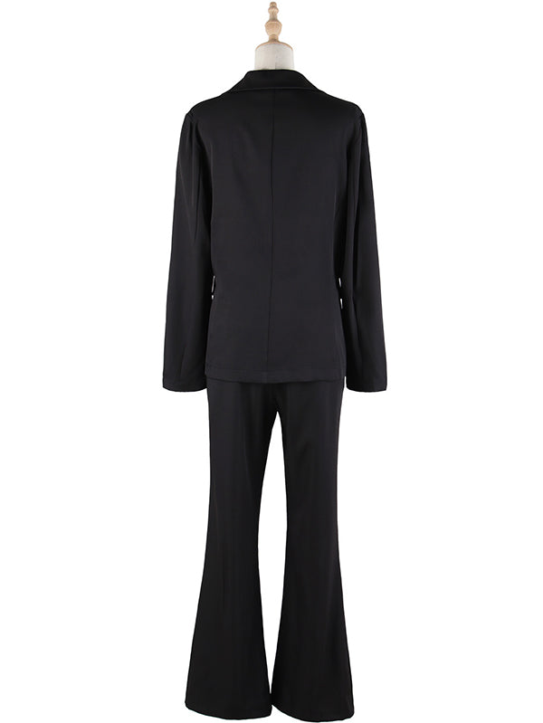 Office Solid Lapel Collar Two Pieces Set