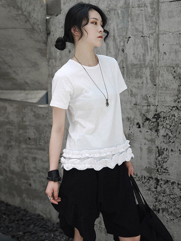 Original Solid Color Falbala Asymmetric Irregularity Shorts