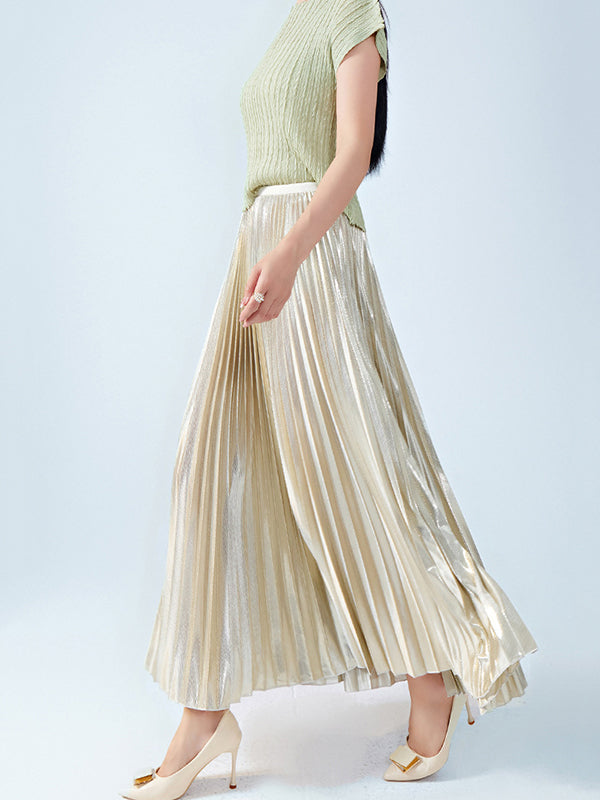 Metallic Pleated Loose Skirts Bottoms