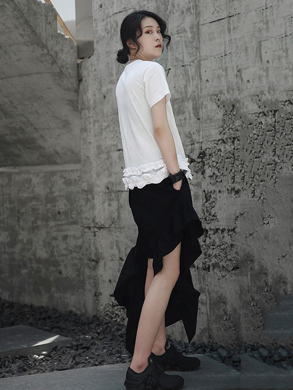 Original Solid Color Falbala Asymmetric Irregularity Shorts