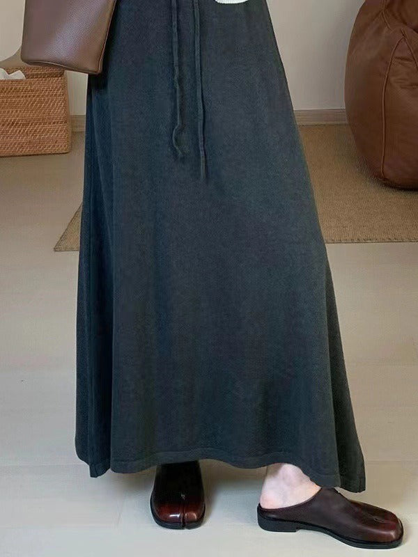 Drawstring Solid Color A-Line Loose Skirts Bottoms
