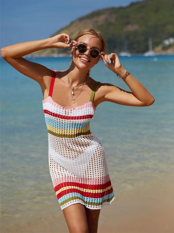Women's American Flag Knitted Ripped Cutout Cover-Up Swimsuit