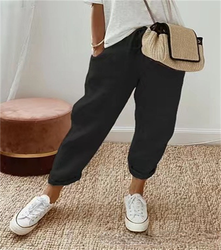 Women's Cotton And Linen Plain Casual Pants