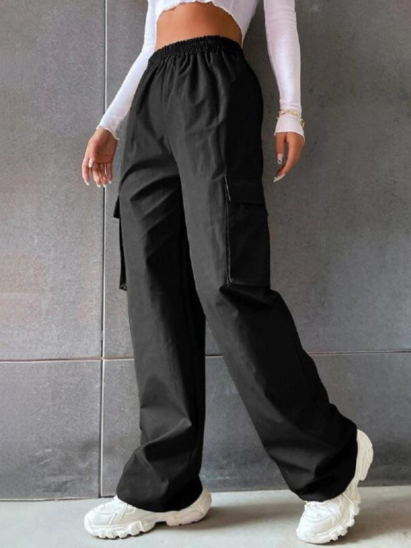 Elasticity Pockets Split-Joint High Waisted Loose Trousers Pants