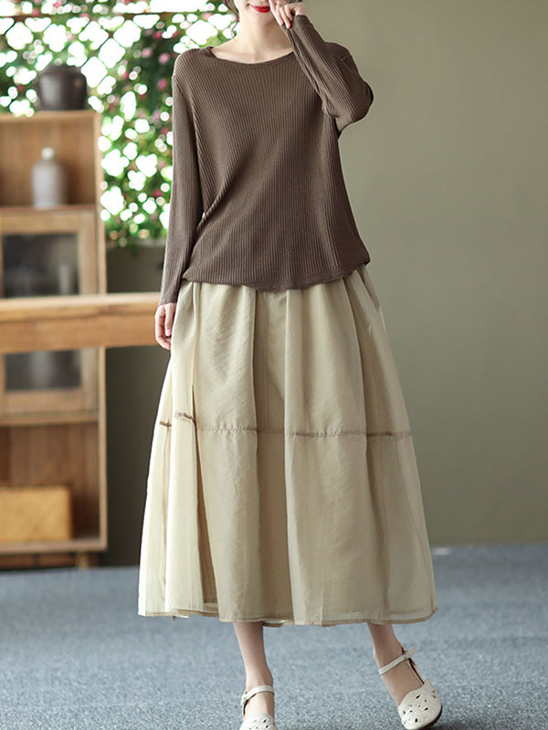 Simple Loose Solid Color Split-Joint Bubble Skirt