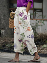 Women's Botanical Floral Design Print Lace-Up With Elastic Waist Loose Casual Pants