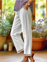 Cotton and Linen Simple Lace Straight Leg Pants