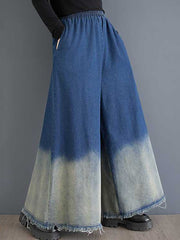 Elasticity Fringed Pockets High Waisted Loose Jean Pants Bottoms