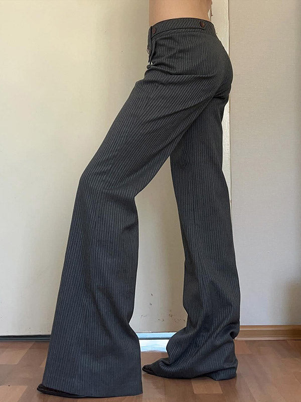 Buttoned Striped Flared Pants Loose Trousers Suit Pants