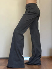 Buttoned Striped Flared Pants Loose Trousers Suit Pants