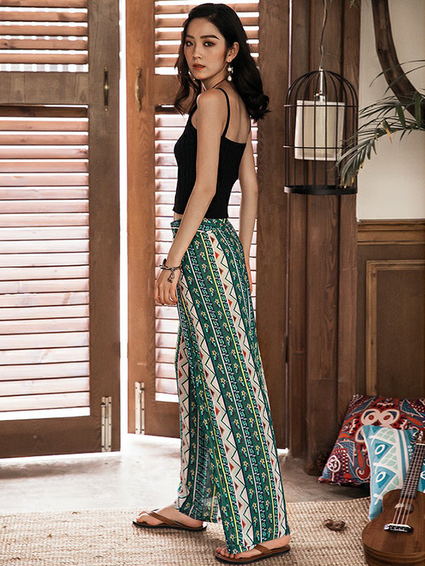 Casual Loose High Waisted Floral Printed Wide Leg Pants Bottoms