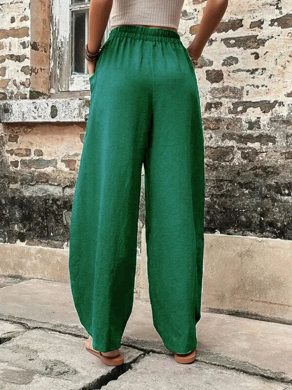 Elasticity Pockets Solid Color Loose Plus Size Pants
