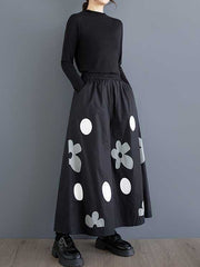 Elasticity Flower Print Pockets Loose Wide Leg Pants Culotte