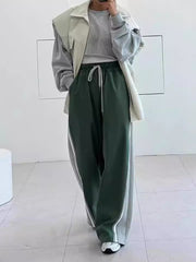 Drawstring Elasticity Split-Joint High Waisted Loose Trousers Pants