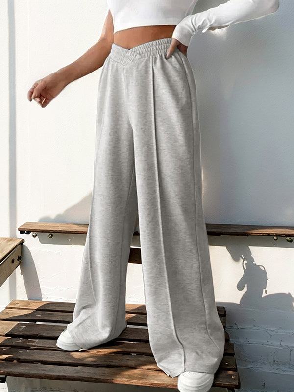 Elasticity Solid Color High Waisted Loose Trousers Pants