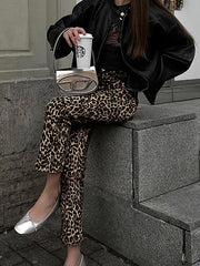 Leopard Pockets High Waisted Trousers Pants