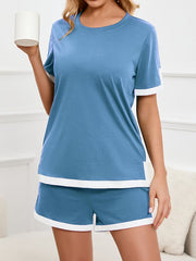 Women's Simple Contrasting Color Slit Design Home Casual Two-Piece Set