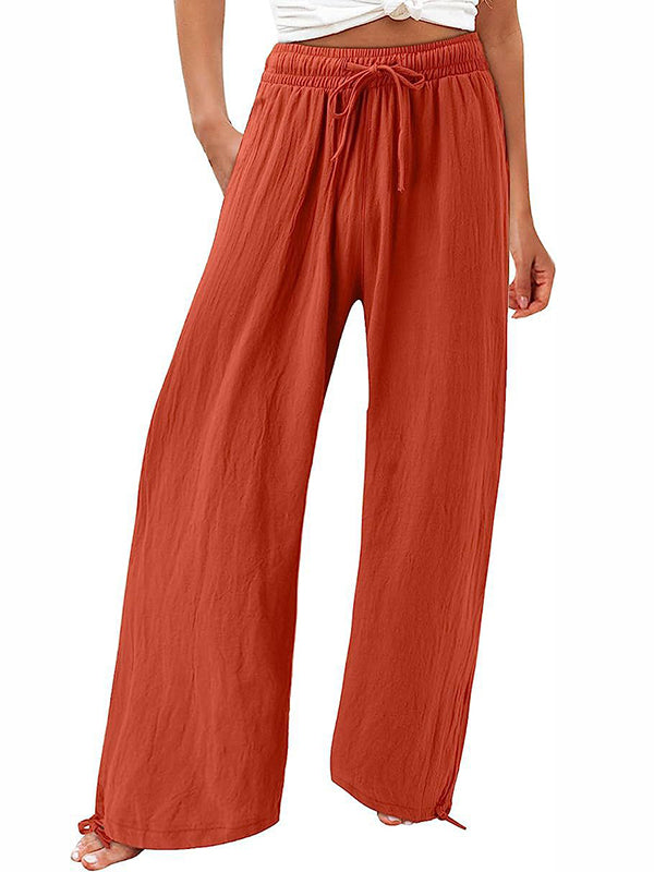 Drawstring Elasticity Solid Color Loose Wide Leg Trousers Pants