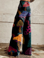 Women's Vintage Mushroom Print Casual Wide Leg Pants
