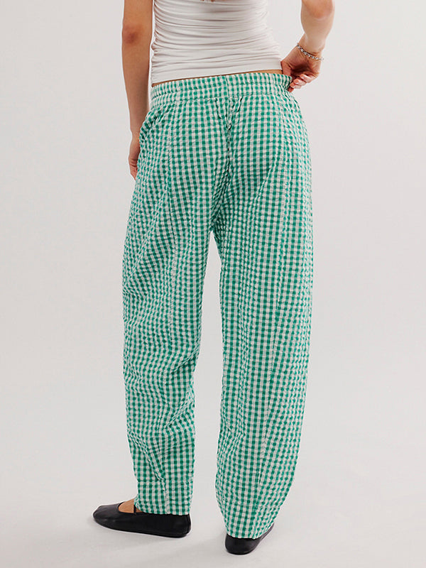 Plaid Pockets Split-Joint Loose Trousers Pants