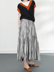 Loose A-Line Pleated Elasticity Skirts Bottoms