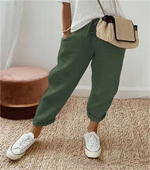 Women's Cotton And Linen Plain Casual Pants