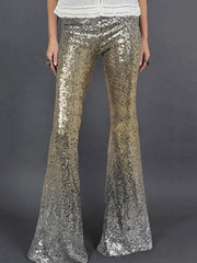 Contrast Color Gradient Sequined Shiny Flared Pants Skinny Leg Pants Bottoms