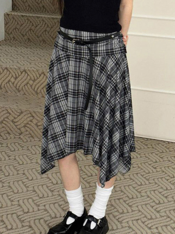 Plaid Low Waist Irregular Skirt
