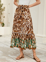 Drawstring Leopard Split-Joint A-Line Loose Skirts Bottoms