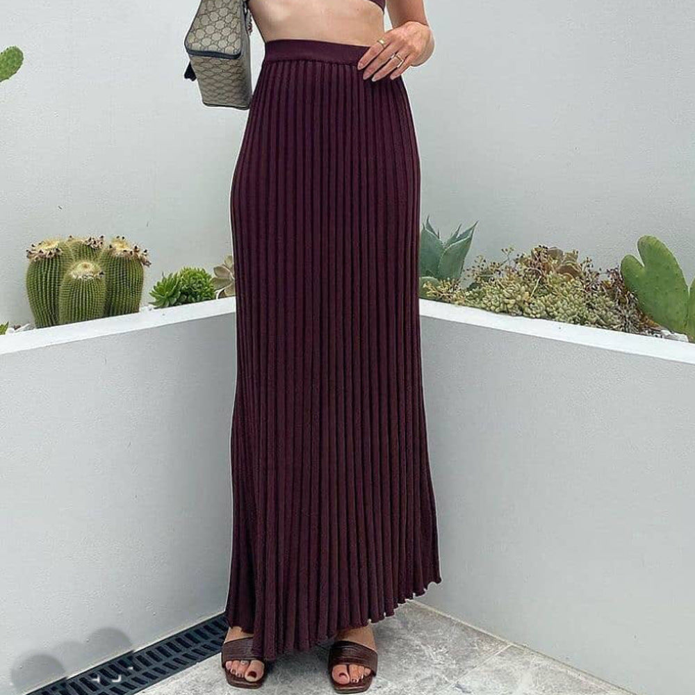 Stella Ribbed Tank Top and Pleated Maxi Skirt Set