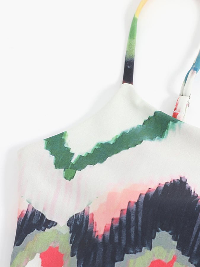 Gradient Tie Dye Wrap Hip Long Dress Two Piece Swimsuit