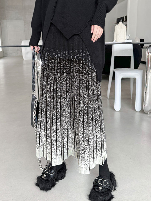Gradient Pleated A-Line Loose Skirts Bottoms