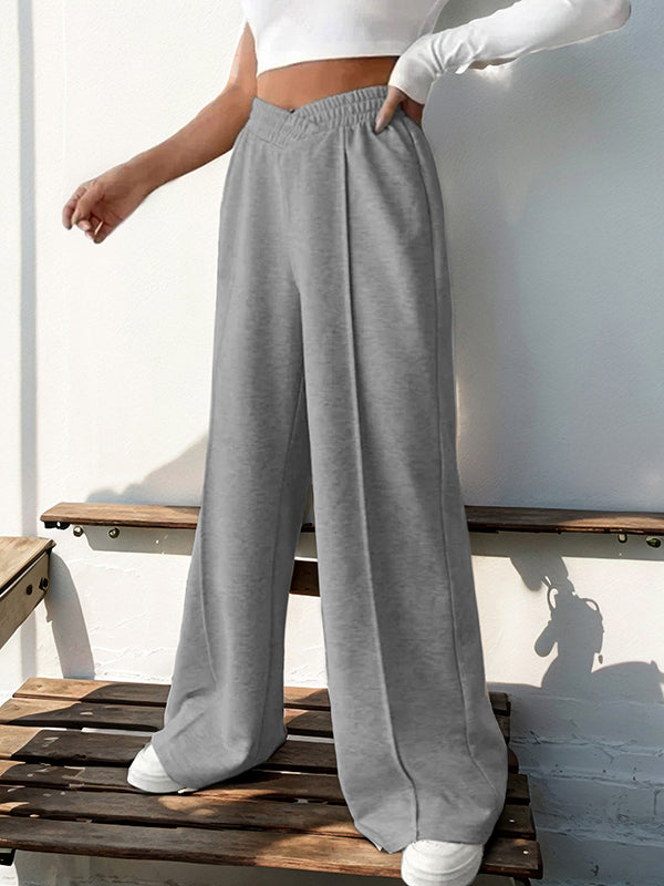 Elasticity Solid Color High Waisted Loose Trousers Pants