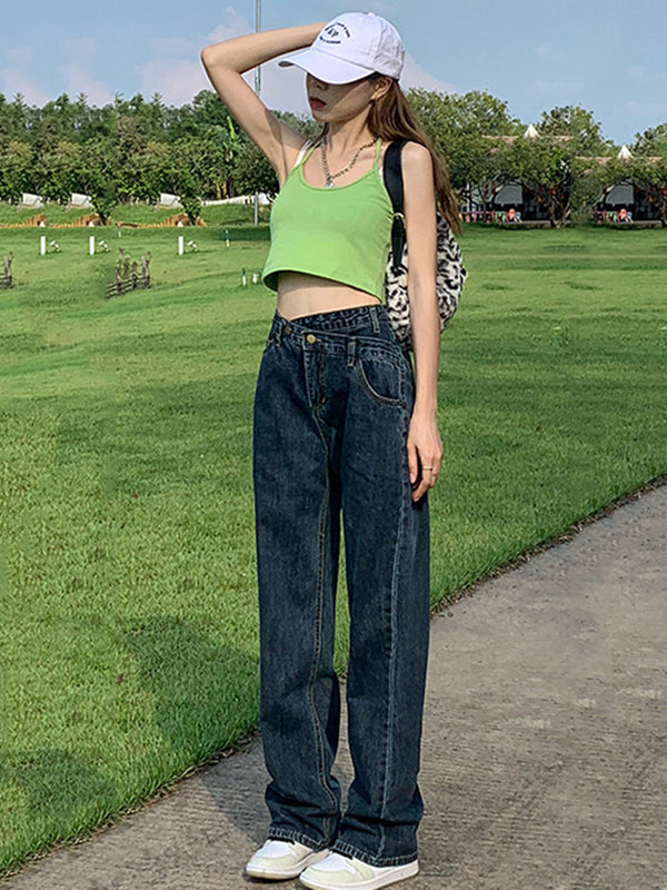 Casual High Waisted Split-Joint Jean Pants Bottoms