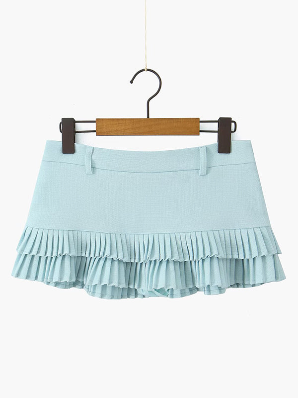 No Belt Pleated Solid Color Loose Skirts Bottoms