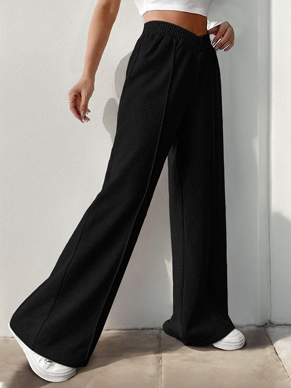 Elasticity Solid Color High Waisted Loose Trousers Pants