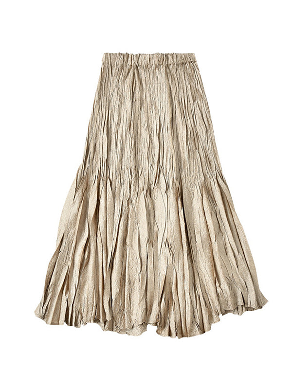 Loose A-Line Pleated Elasticity Skirts Bottoms