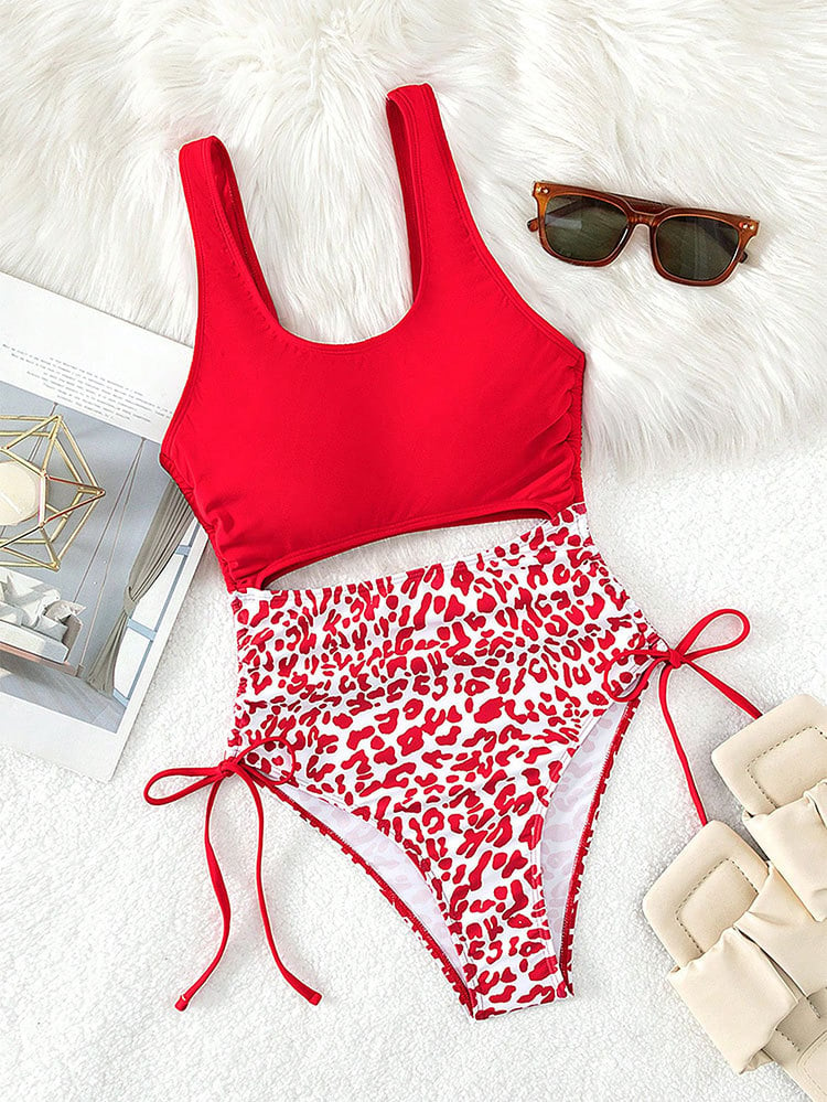 Women's Leopard Print High Waisted Sexy One-Piece Swimsuit