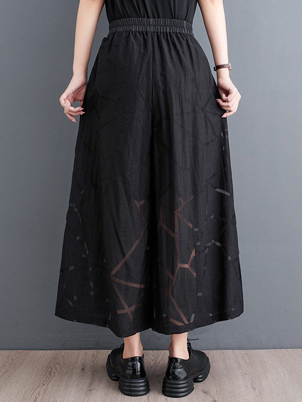 Elastics Printed High Waisted Ninth Pants Casual Pants Bottoms