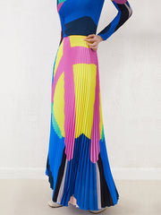 Contrast Color Pleated A-line Loose Skirts Bottoms