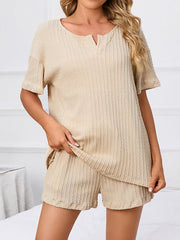 Women's Jacquard Striped Fabric Simple Design Home Casual Two-Piece Set