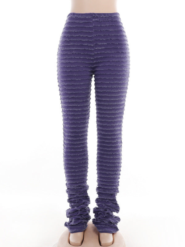 Split-Joint Striped High Waisted Skinny Leg Trousers Pants