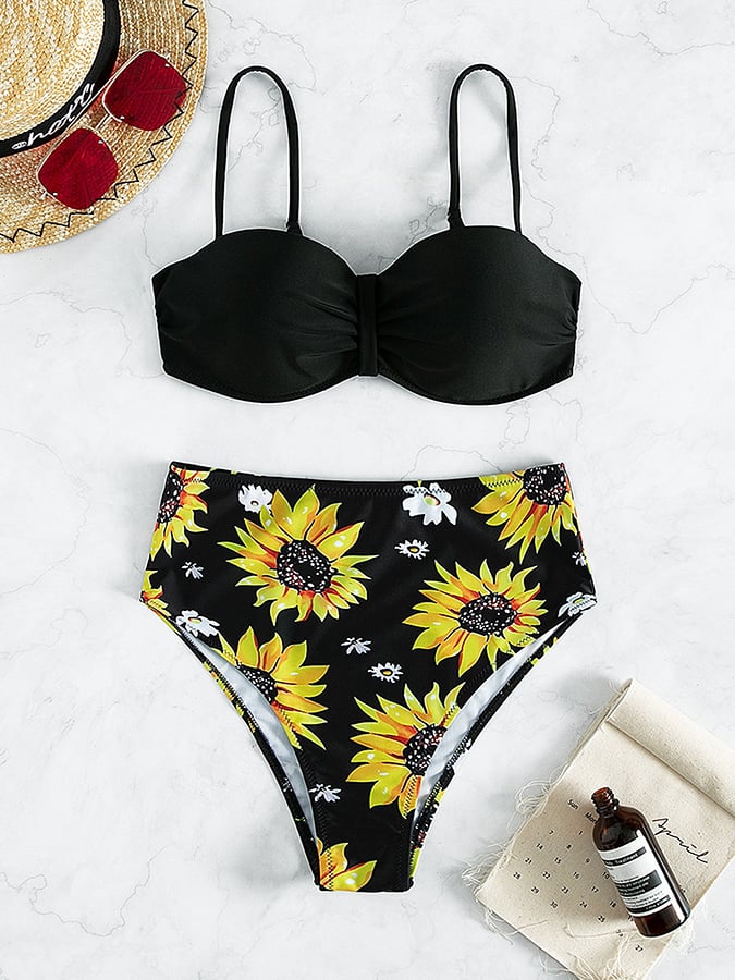 Women's Split Sunflower Design Sexy Bikini Swimsuit