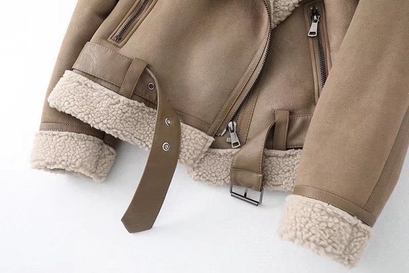 Fleece Suede Fur Jacket in Taupe & Black