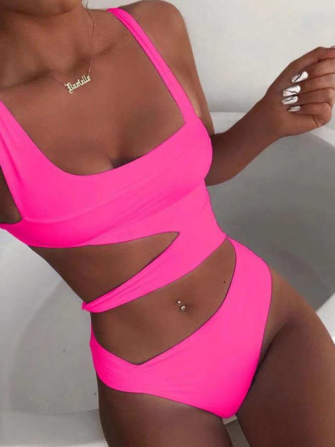 Women's sexy one-piece slimming solid color bikini swimsuit