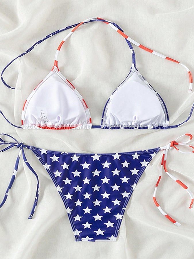 Women's American Flag Print Strappy Beach Bikini